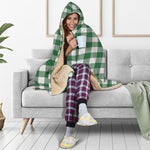 Green And White Buffalo Check Print Hooded Blanket