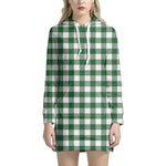 Green And White Buffalo Check Print Hoodie Dress