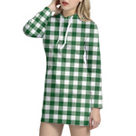 Green And White Buffalo Check Print Hoodie Dress