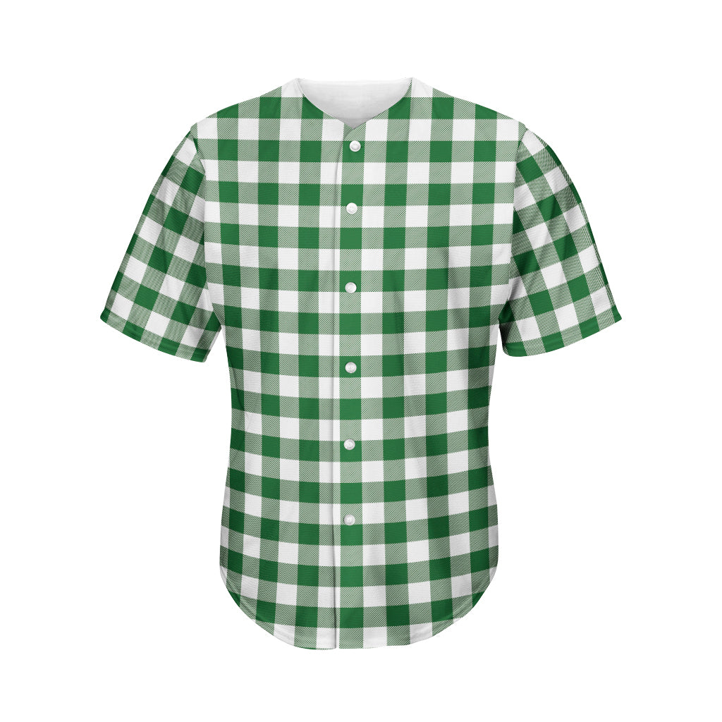 Green And White Buffalo Check Print Men's Baseball Jersey