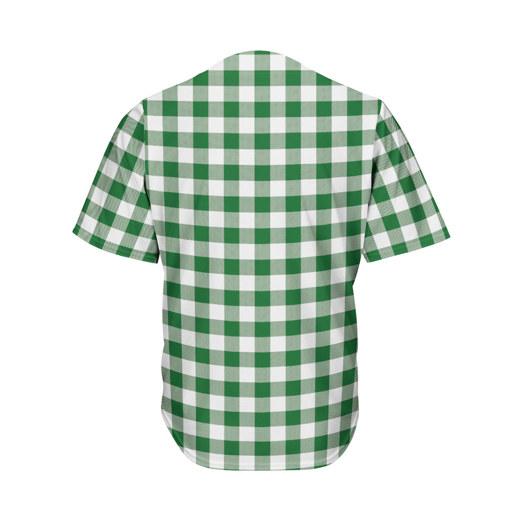 Green And White Buffalo Check Print Men's Baseball Jersey