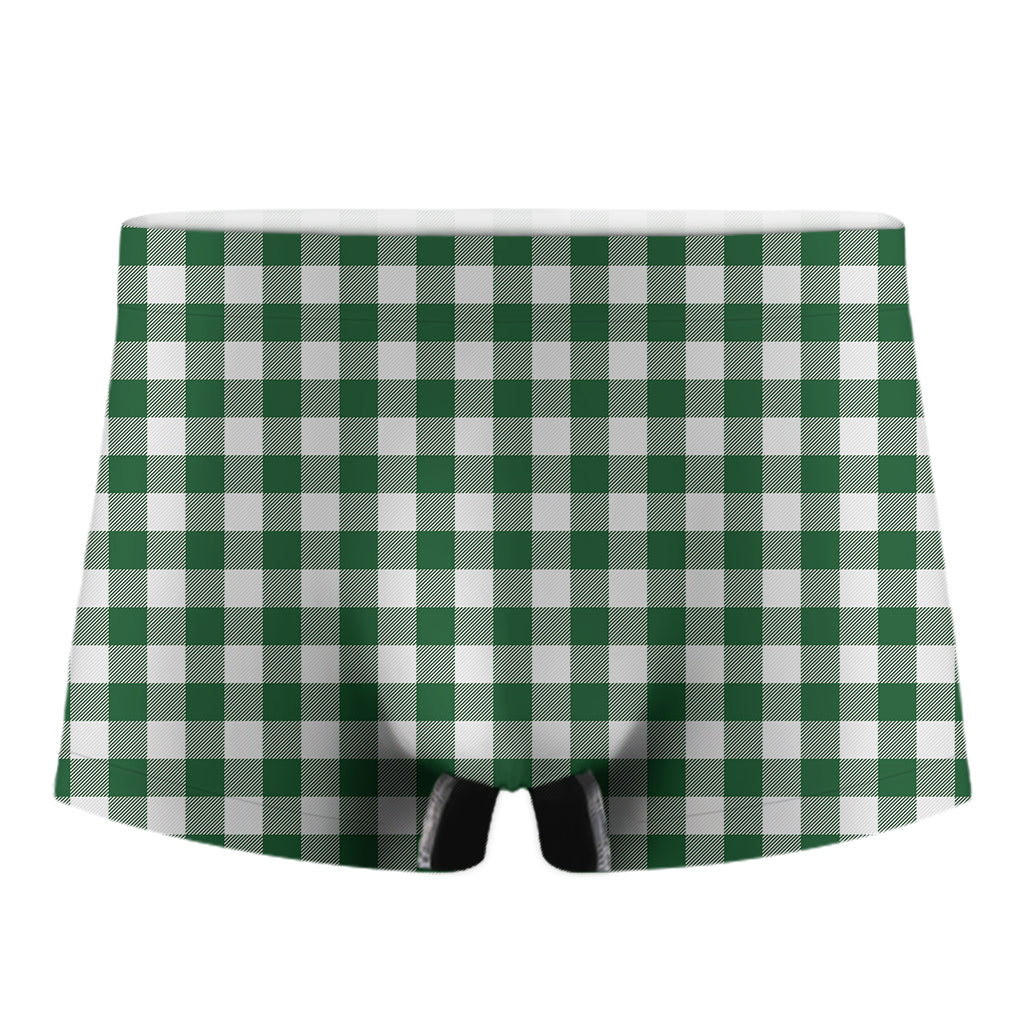 Green And White Buffalo Check Print Men's Boxer Briefs