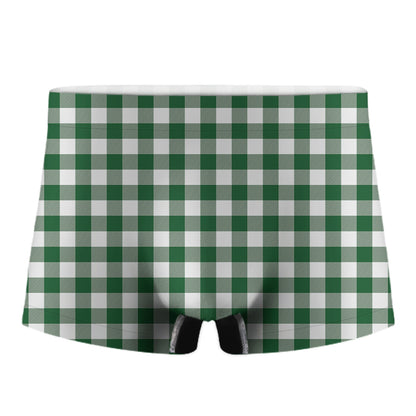 Green And White Buffalo Check Print Men's Boxer Briefs