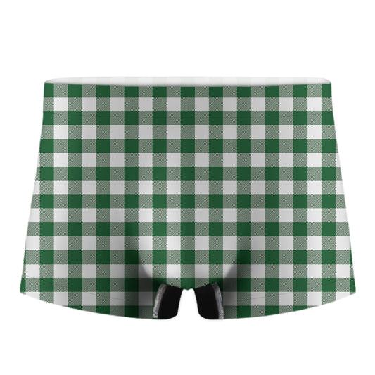 Green And White Buffalo Check Print Men's Boxer Briefs