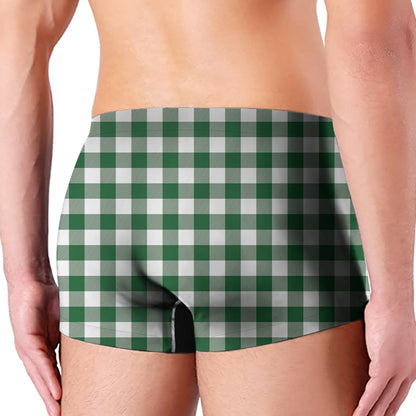 Green And White Buffalo Check Print Men's Boxer Briefs