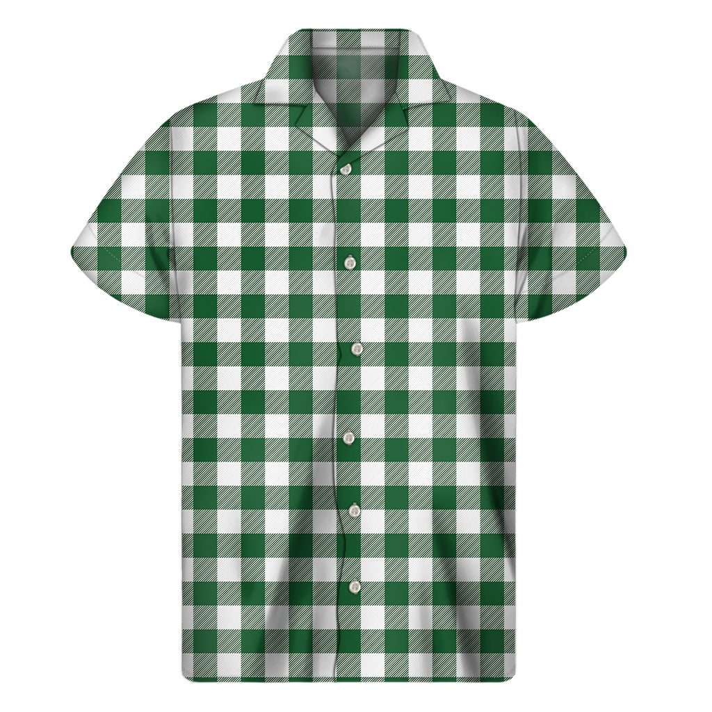 Green And White Buffalo Check Print Men's Short Sleeve Shirt