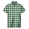 Green And White Buffalo Check Print Men's Short Sleeve Shirt