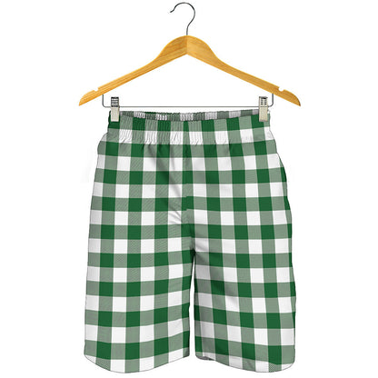 Green And White Buffalo Check Print Men's Shorts