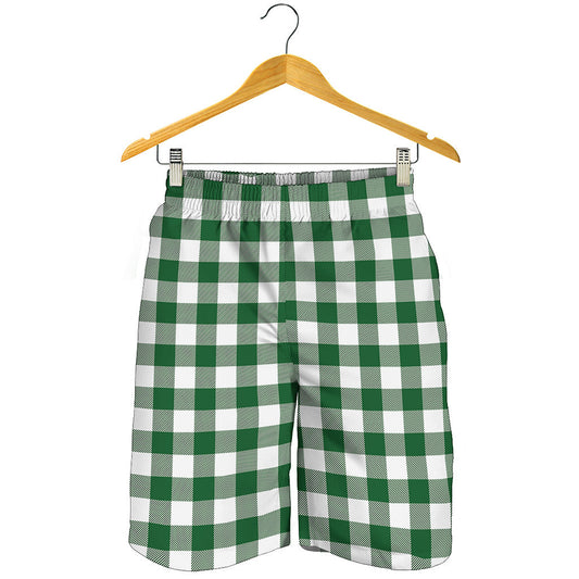 Green And White Buffalo Check Print Men's Shorts