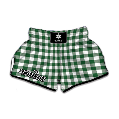 Green And White Buffalo Check Print Muay Thai Boxing Shorts