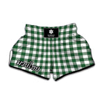 Green And White Buffalo Check Print Muay Thai Boxing Shorts