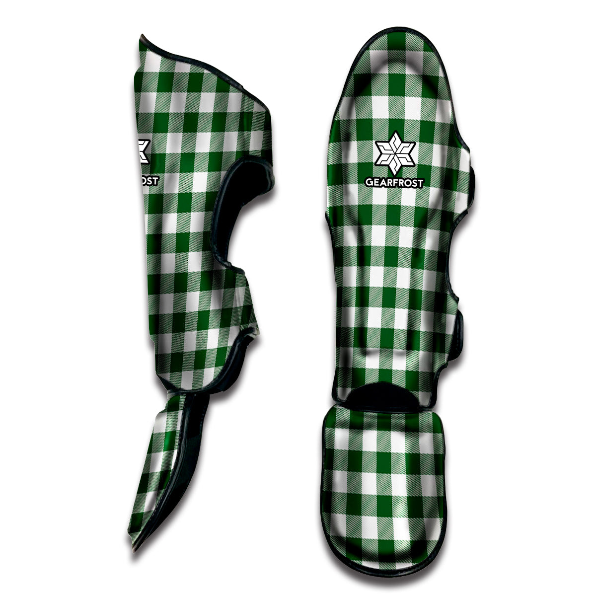 Green And White Buffalo Check Print Muay Thai Shin Guard