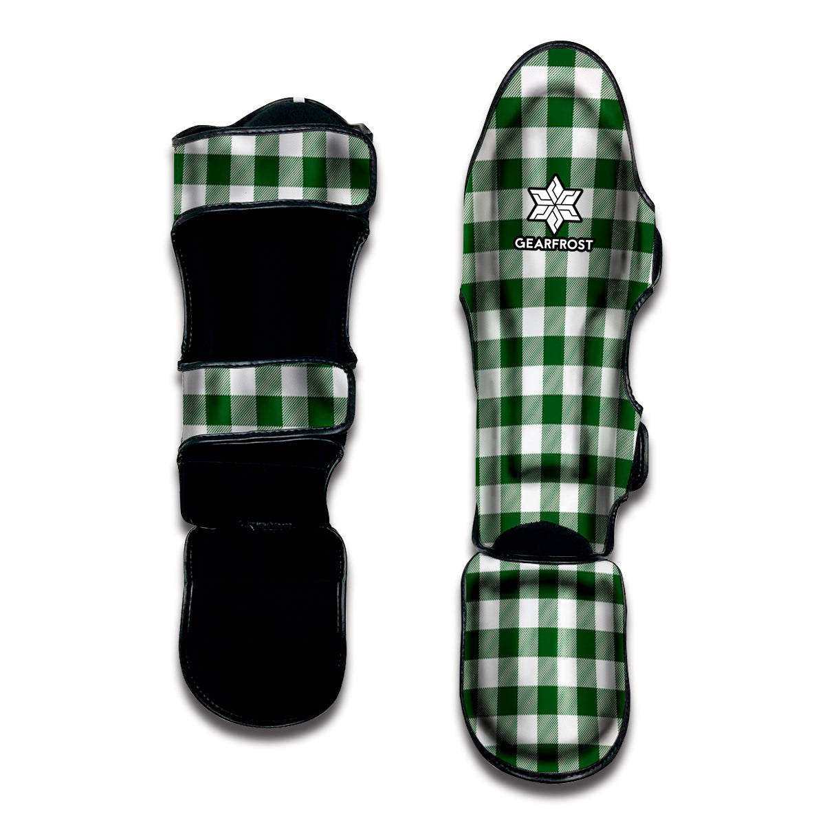 Green And White Buffalo Check Print Muay Thai Shin Guard