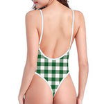 Green And White Buffalo Check Print One Piece High Cut Swimsuit