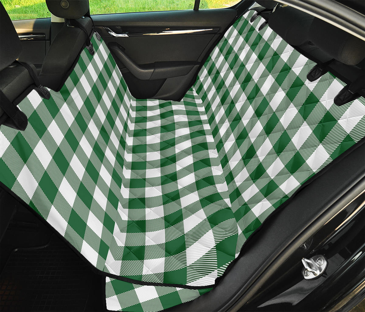 Green And White Buffalo Check Print Pet Car Back Seat Cover