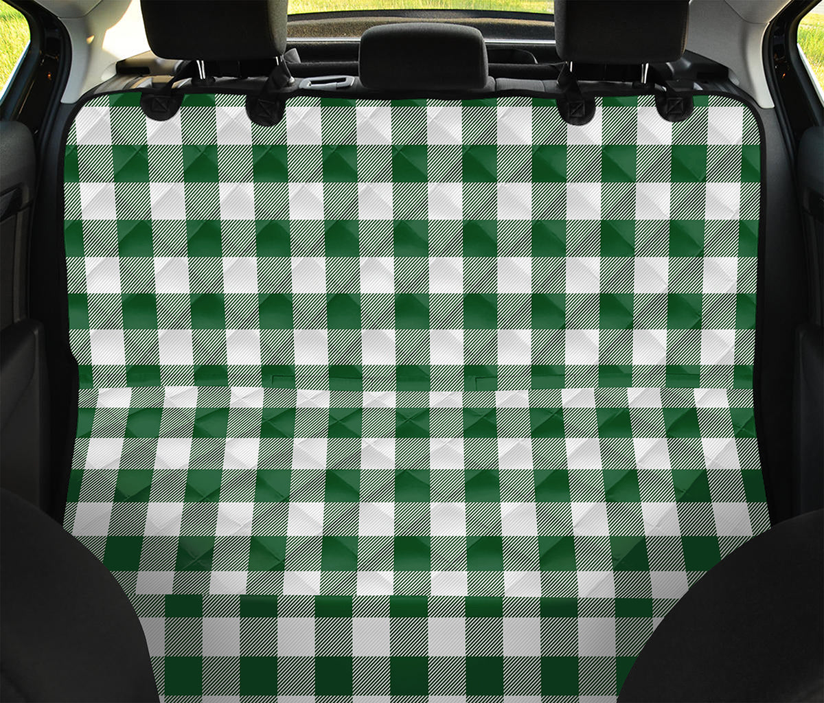 Green And White Buffalo Check Print Pet Car Back Seat Cover
