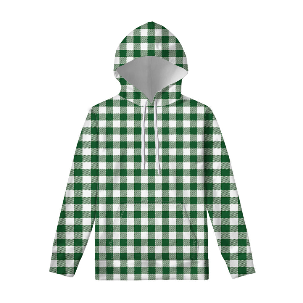Green And White Buffalo Check Print Pullover Hoodie