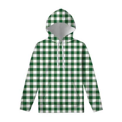 Green And White Buffalo Check Print Pullover Hoodie