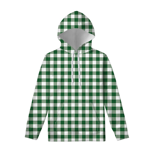 Green And White Buffalo Check Print Pullover Hoodie