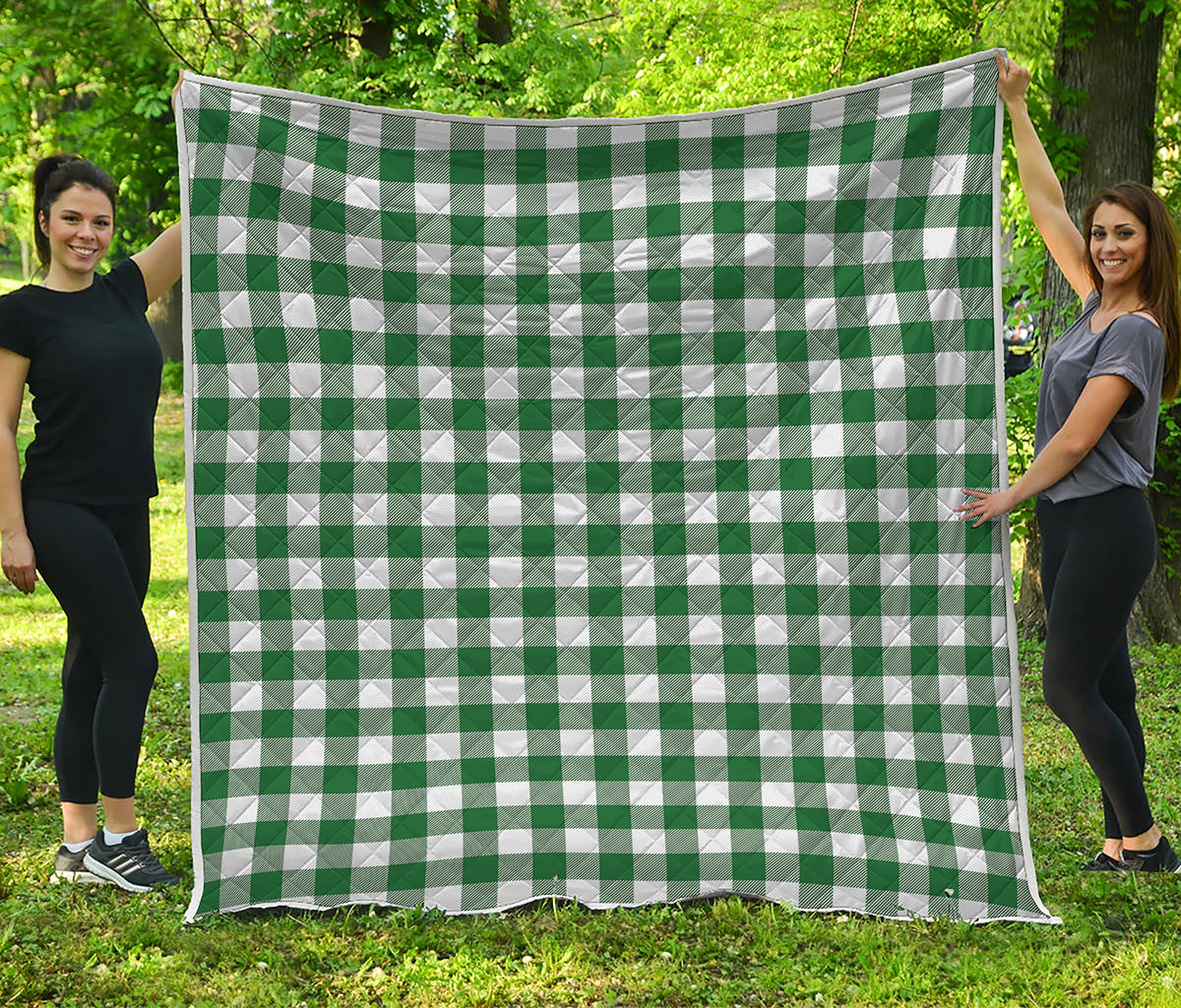Green And White Buffalo Check Print Quilt