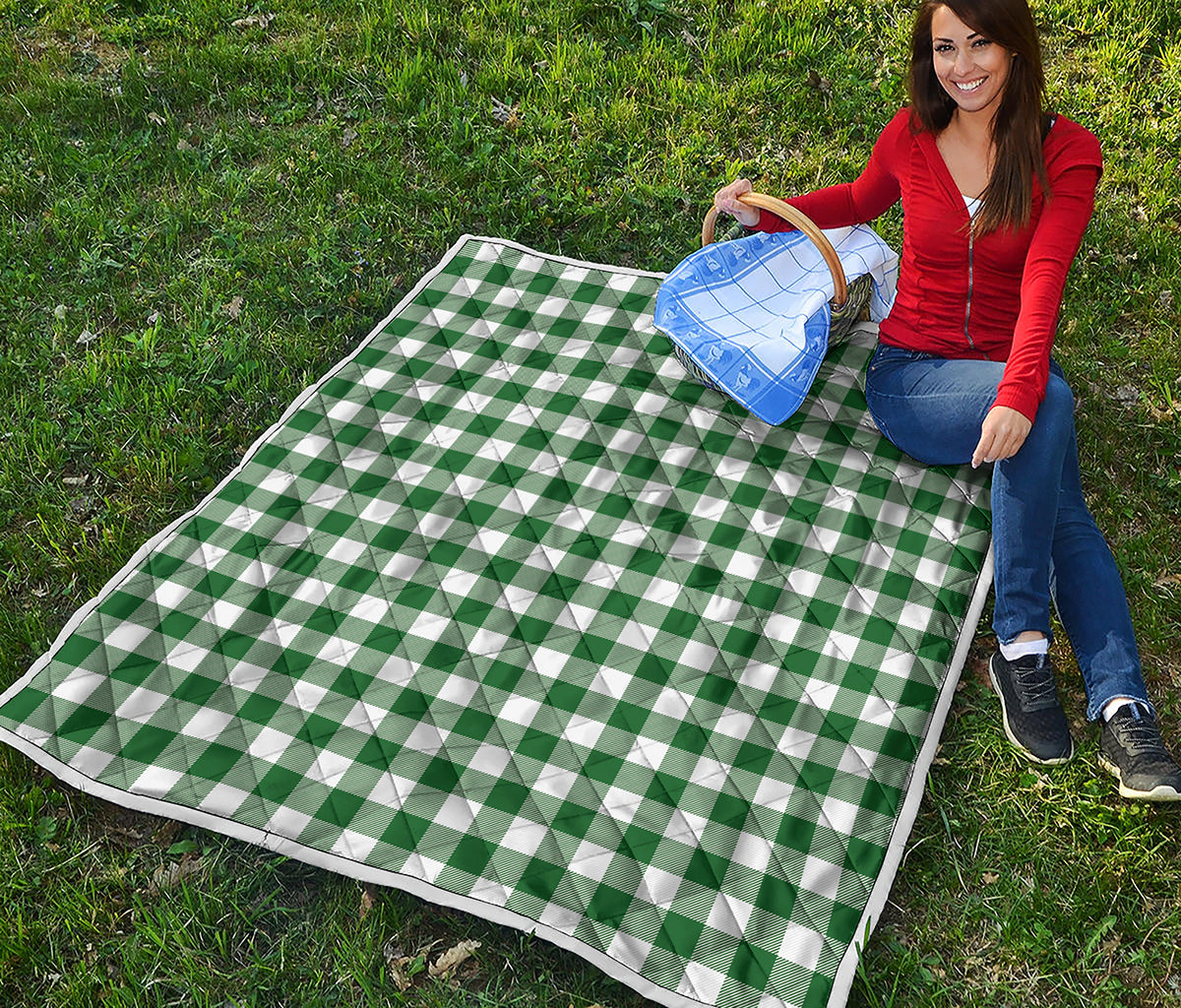 Green And White Buffalo Check Print Quilt