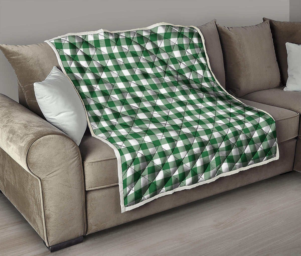 Green And White Buffalo Check Print Quilt