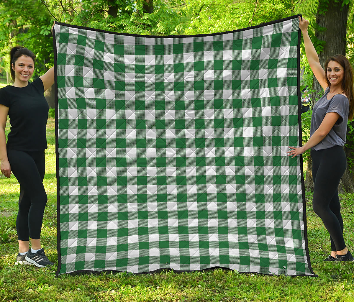 Green And White Buffalo Check Print Quilt
