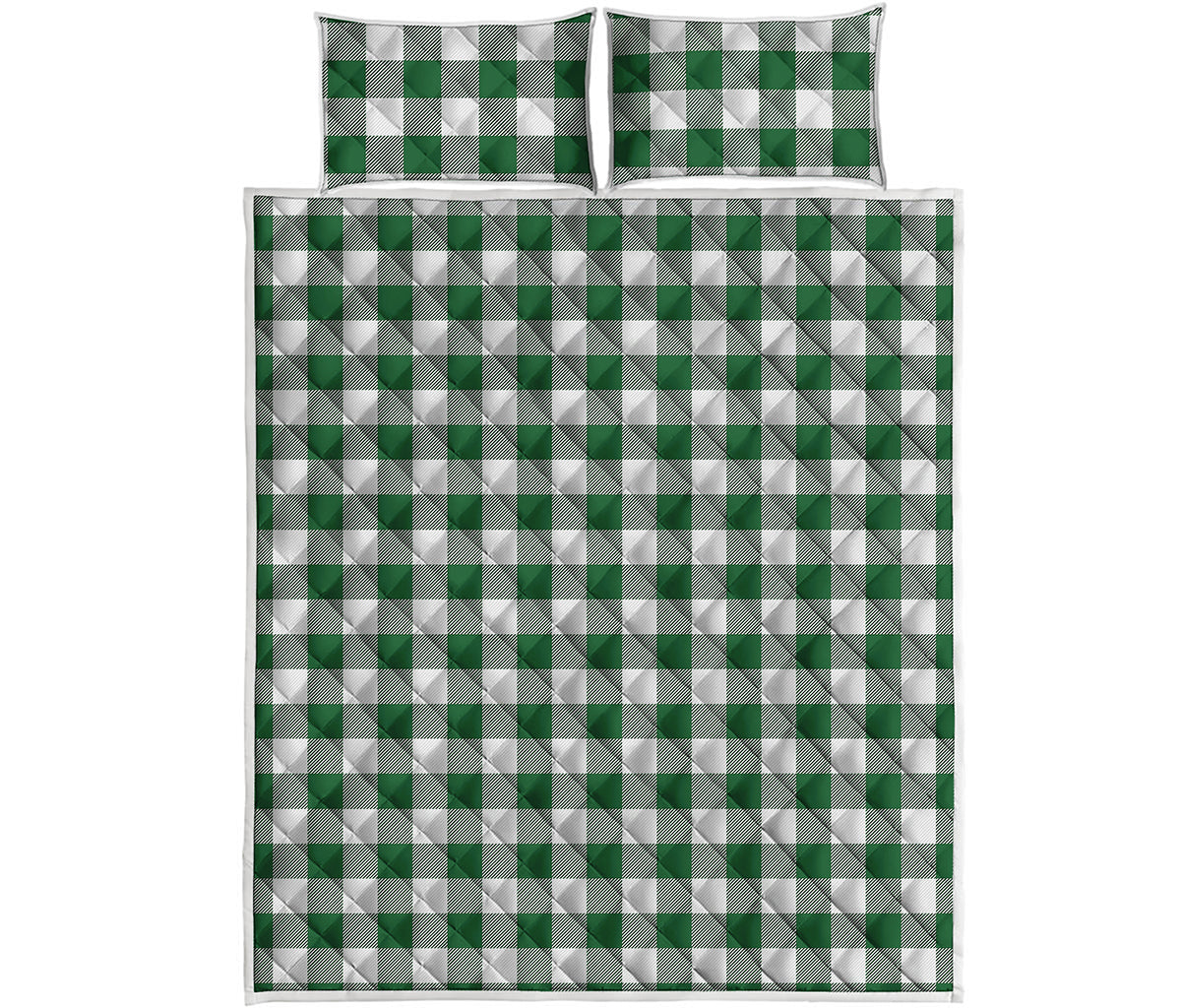 Green And White Buffalo Check Print Quilt Bed Set