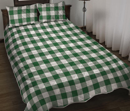 Green And White Buffalo Check Print Quilt Bed Set
