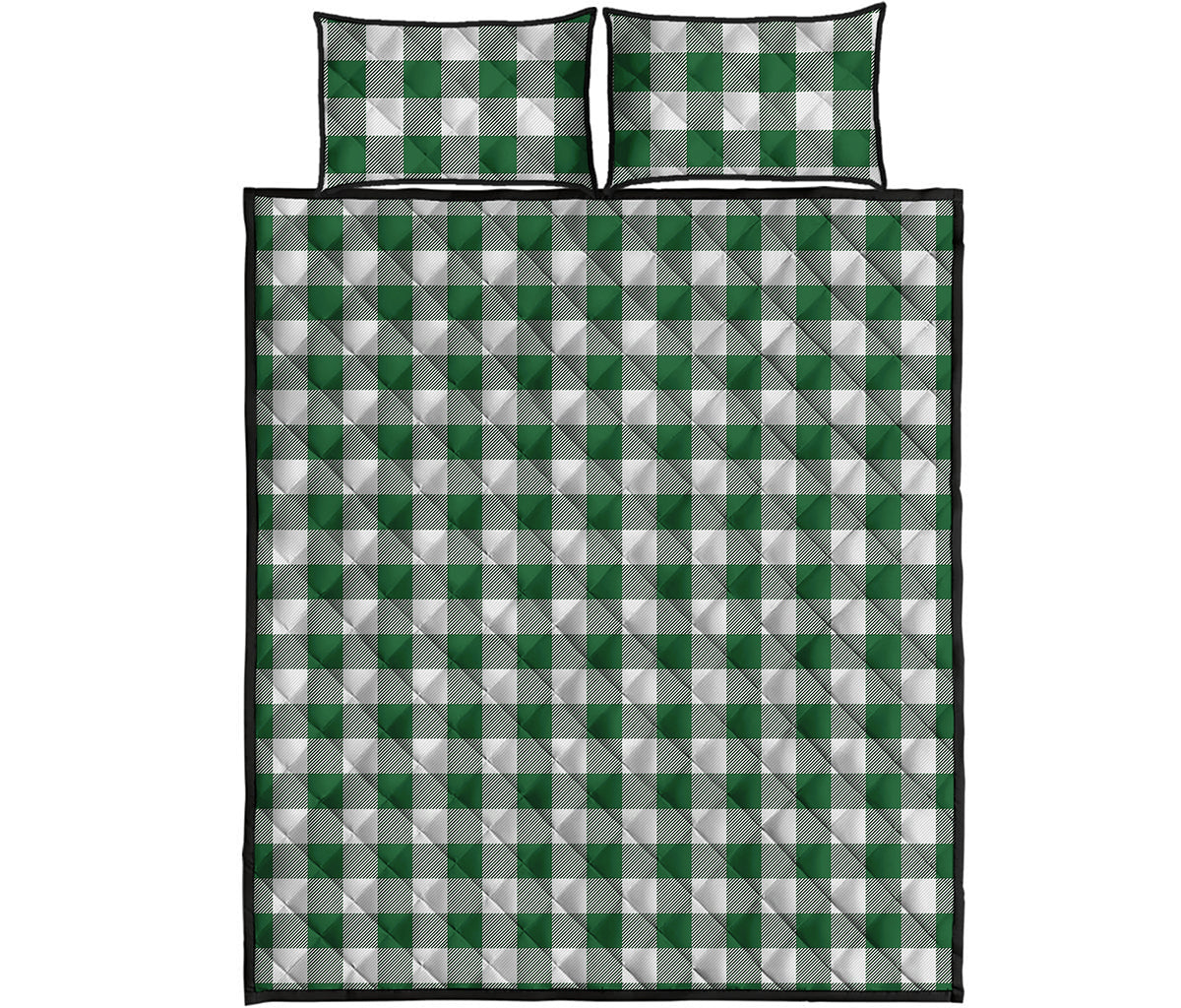 Green And White Buffalo Check Print Quilt Bed Set