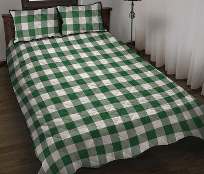 Green And White Buffalo Check Print Quilt Bed Set