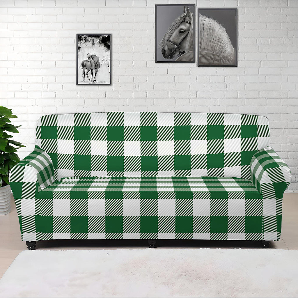 Green And White Buffalo Check Print Sofa Cover