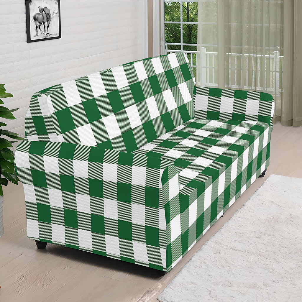 Green And White Buffalo Check Print Sofa Cover