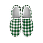 Green And White Buffalo Check Print White Slip On Shoes