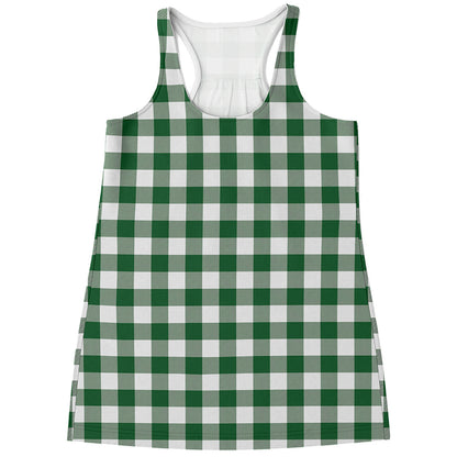 Green And White Buffalo Check Print Women's Racerback Tank Top