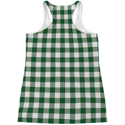 Green And White Buffalo Check Print Women's Racerback Tank Top