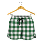 Green And White Buffalo Check Print Women's Shorts