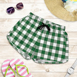 Green And White Buffalo Check Print Women's Shorts