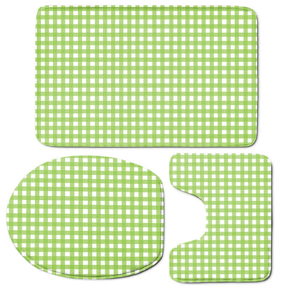 Green And White Check Pattern Print 3 Piece Bath Mat Set