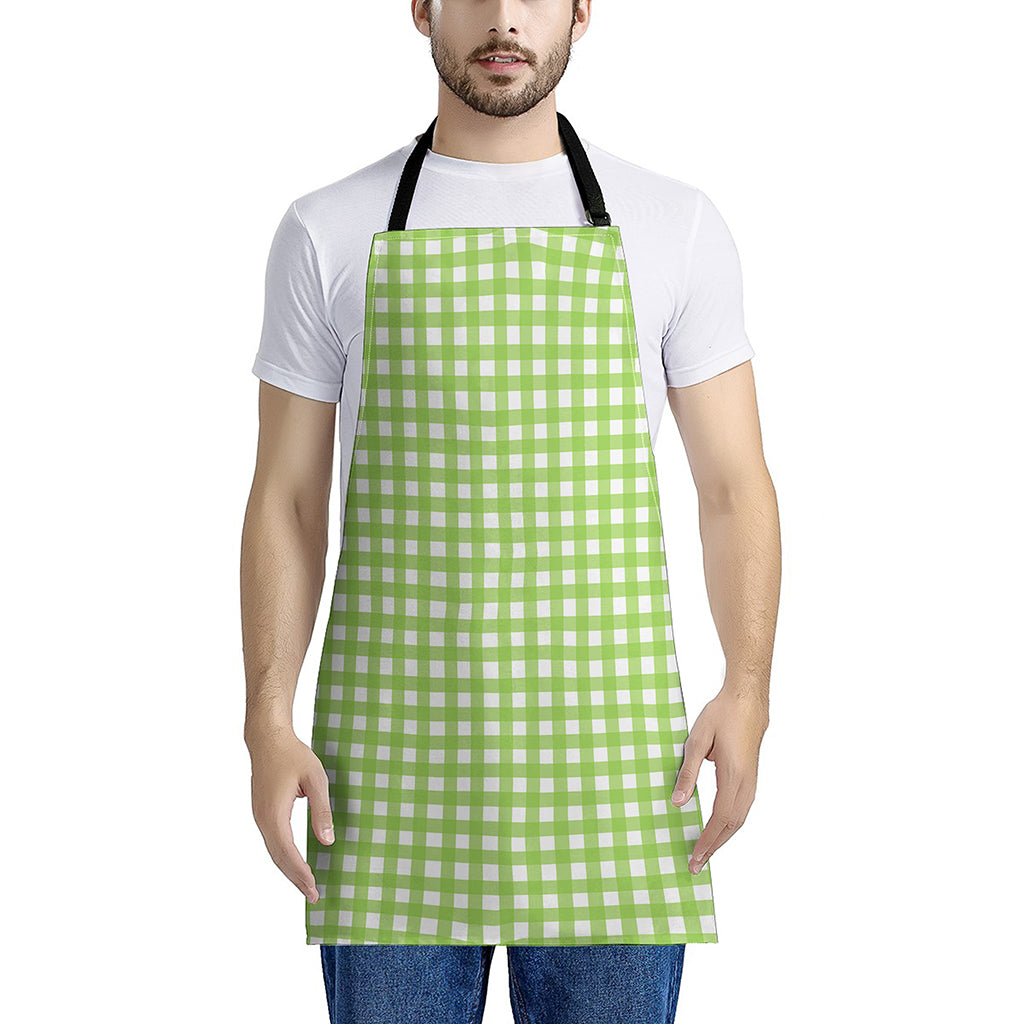 Green And White Check Pattern Print Apron