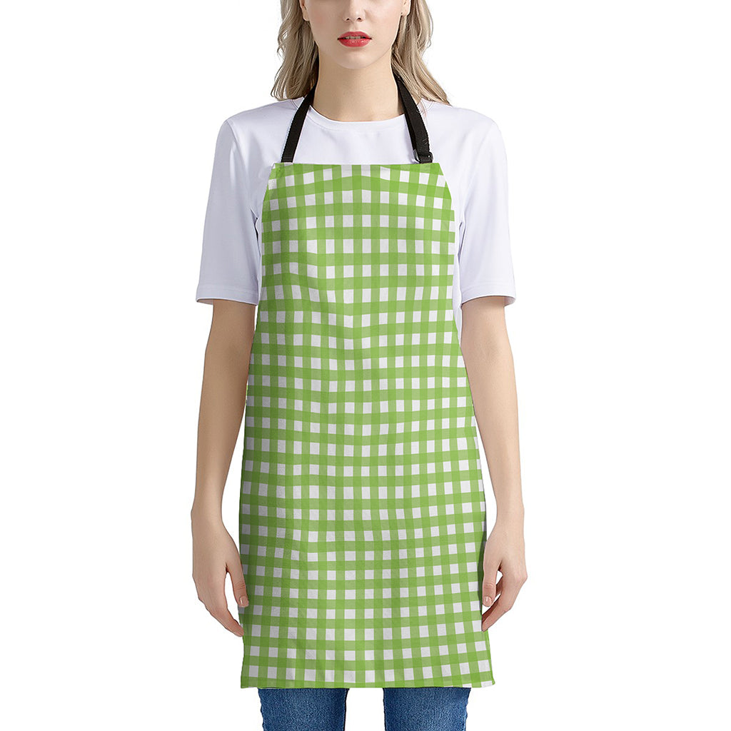 Green And White Check Pattern Print Apron