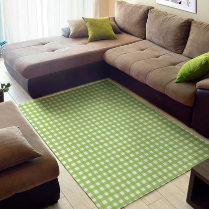 Green And White Check Pattern Print Area Rug