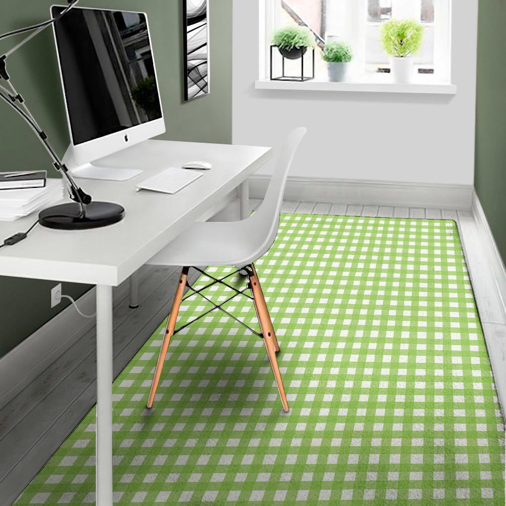 Green And White Check Pattern Print Area Rug