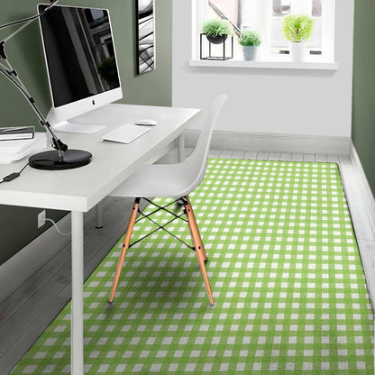 Green And White Check Pattern Print Area Rug
