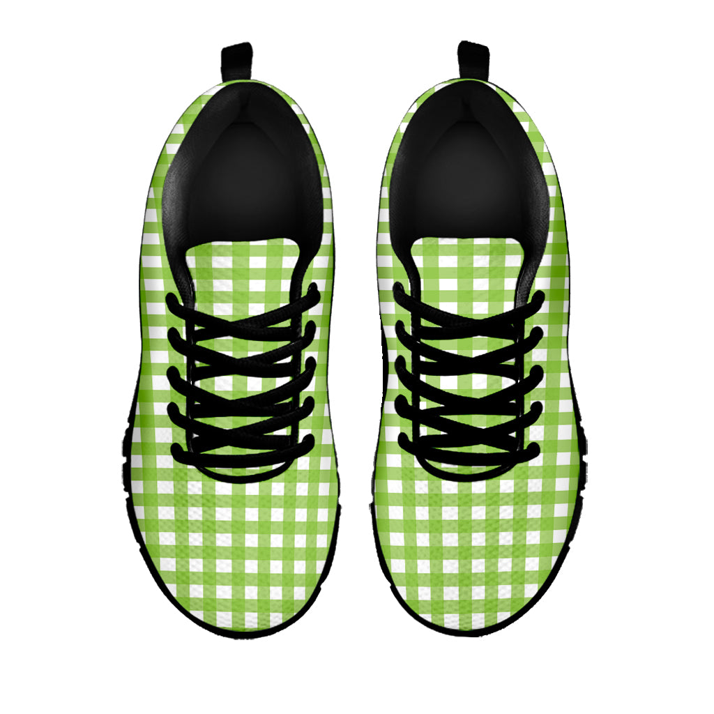 Green And White Check Pattern Print Black Sneakers