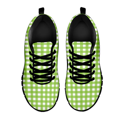 Green And White Check Pattern Print Black Sneakers