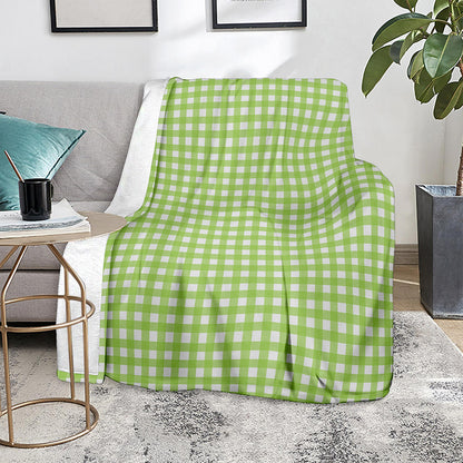 Green And White Check Pattern Print Blanket