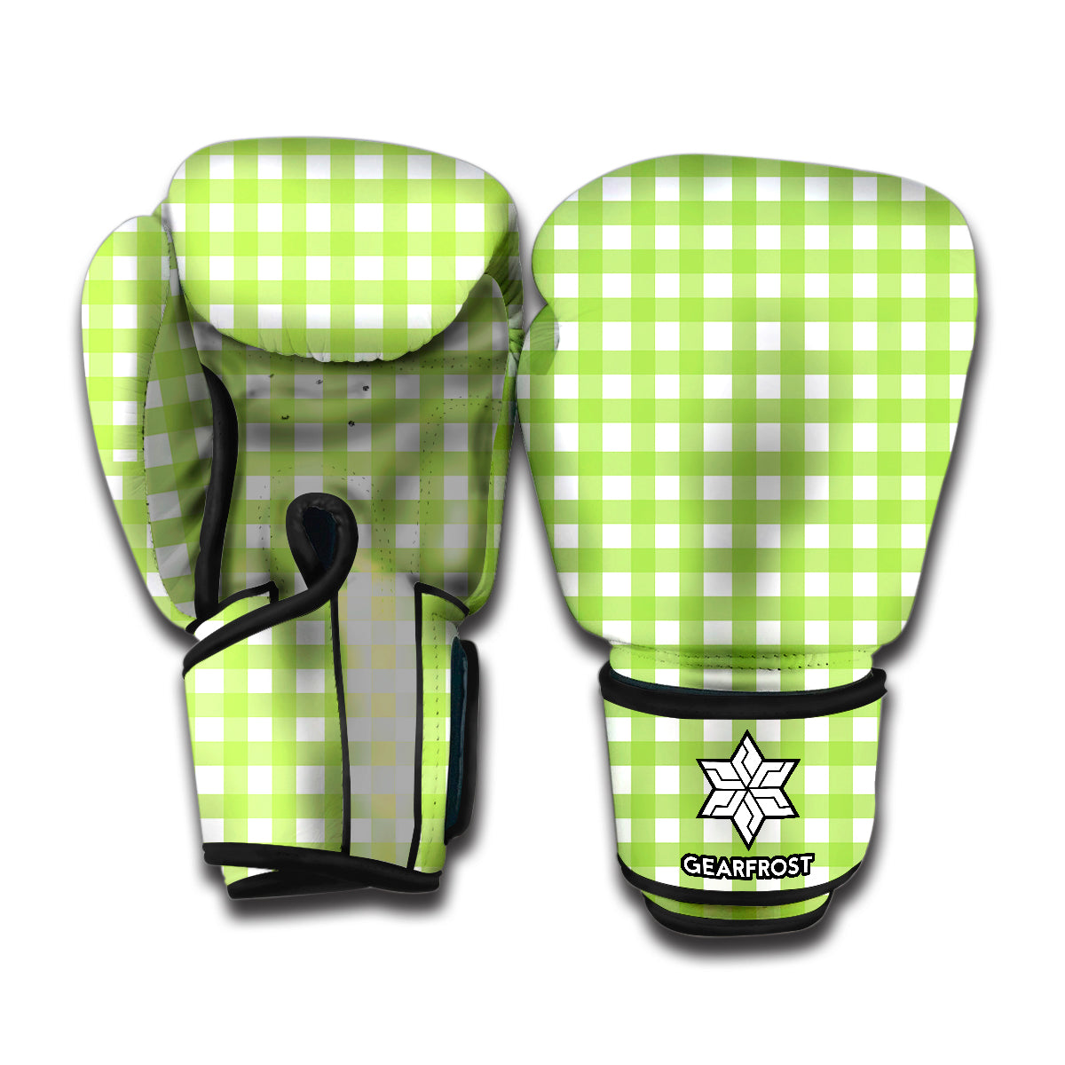Green And White Check Pattern Print Boxing Gloves