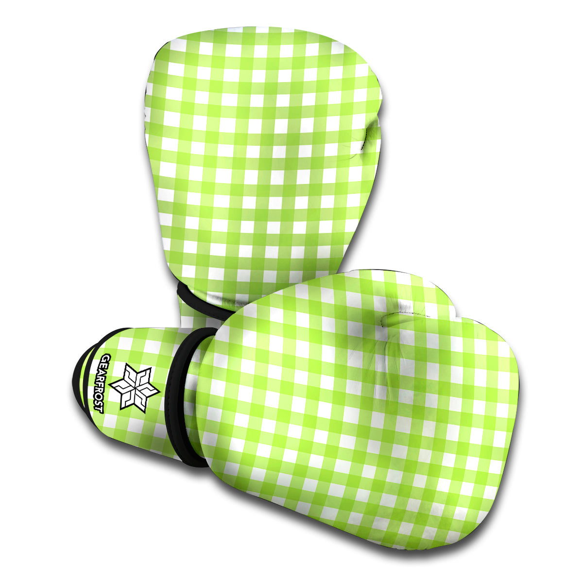 Green And White Check Pattern Print Boxing Gloves