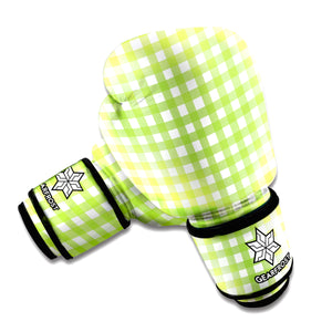 Green And White Check Pattern Print Boxing Gloves